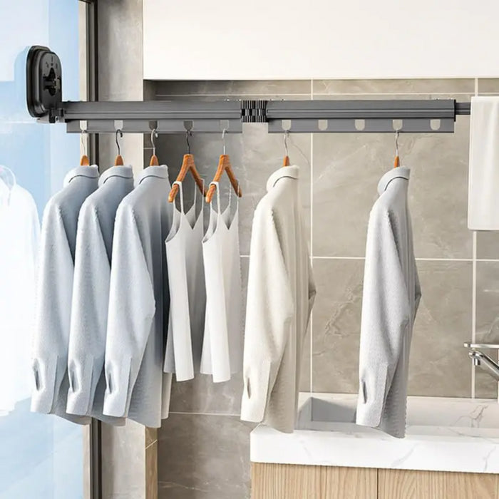 Punch-free Folding Clothes Hanger Retractable Wall Mount Cloth Drying Rack