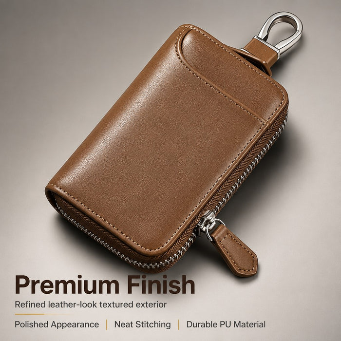 Leather-Look Car Key Organiser Pouch with Zip & Clip – 3 Colours Key Bag