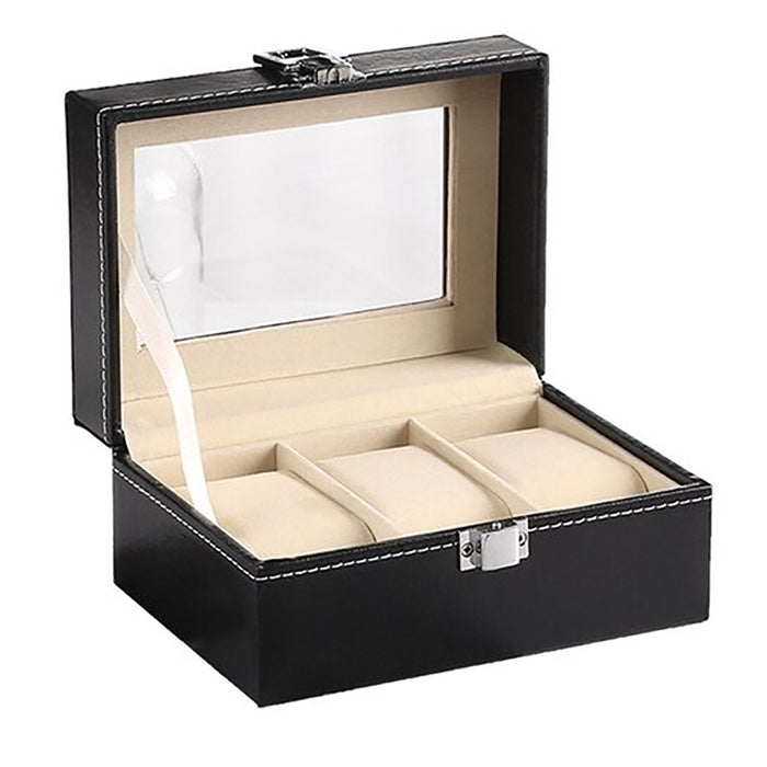 Watch Box Organizer Case Jewelry Display Tray Glass Top PU Leather 2 Slot/3 Slot