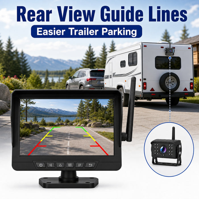 7" Wireless Rear View Camera System DVR RV Trailer Camper Towing