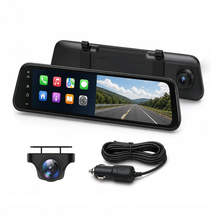 4K Streaming Mirror Wi-Fi Dash Cam with Wireless CarPlay and Android Auto