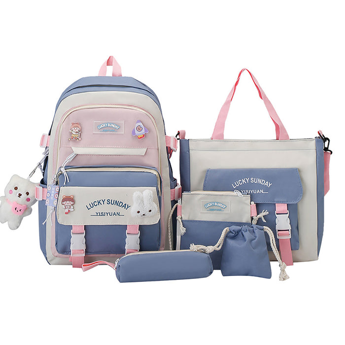 5PCS Backpack Schoolbag Set Multipurpose Travel Bag Shoulder Bag Series04