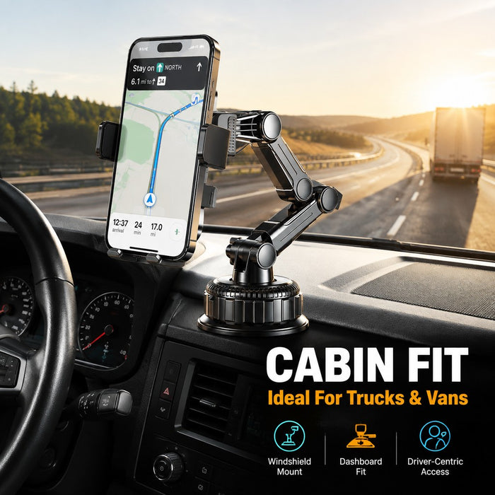 Heavy-Duty Long Arm Phone Mount for Trucks & Cars – Large Suction Cup