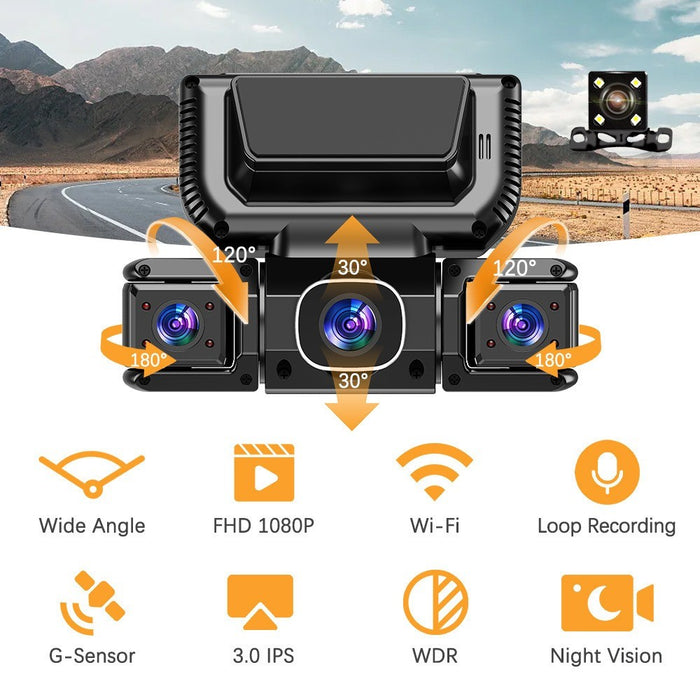 WiFi 4-Channel 1080P Dash Cam Front Cabin Side Rear Camera with 32GB Card
