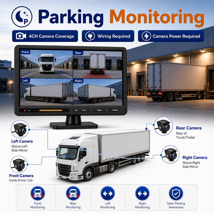 4CH BSD Truck Monitor System MP5 10.1" IPS Touchscreen IP69 Sound-Light Alarm
