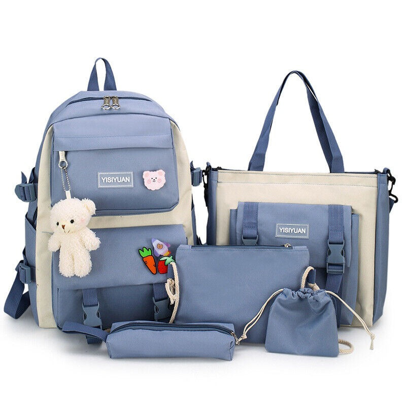 5PCS Backpack Schoolbag Set Multipurpose Travel Bag Shoulder Bags