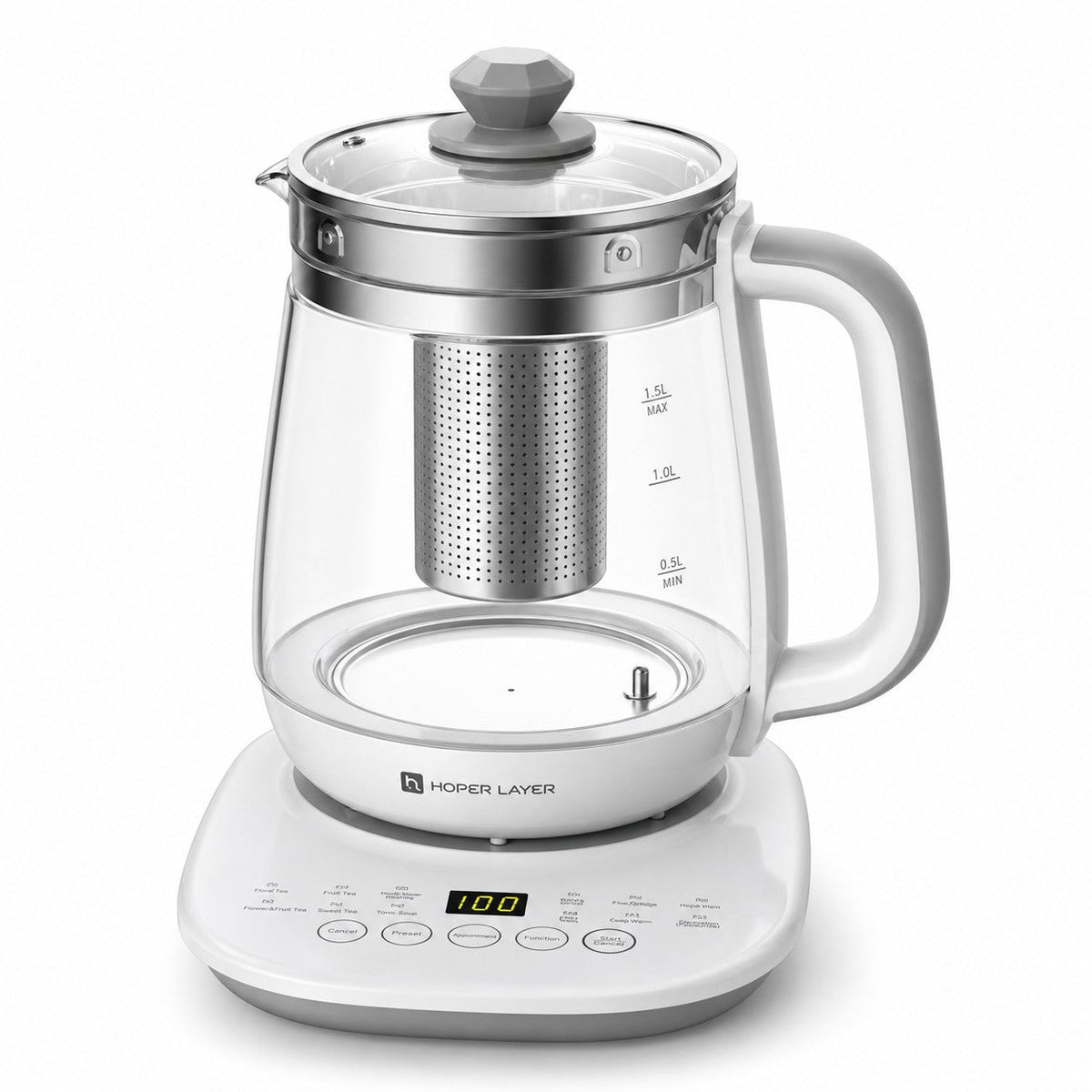 HOPER LAYER FA-K1501 Electric Glass Tea Kettle 1.5L Tea Maker SAA Certified