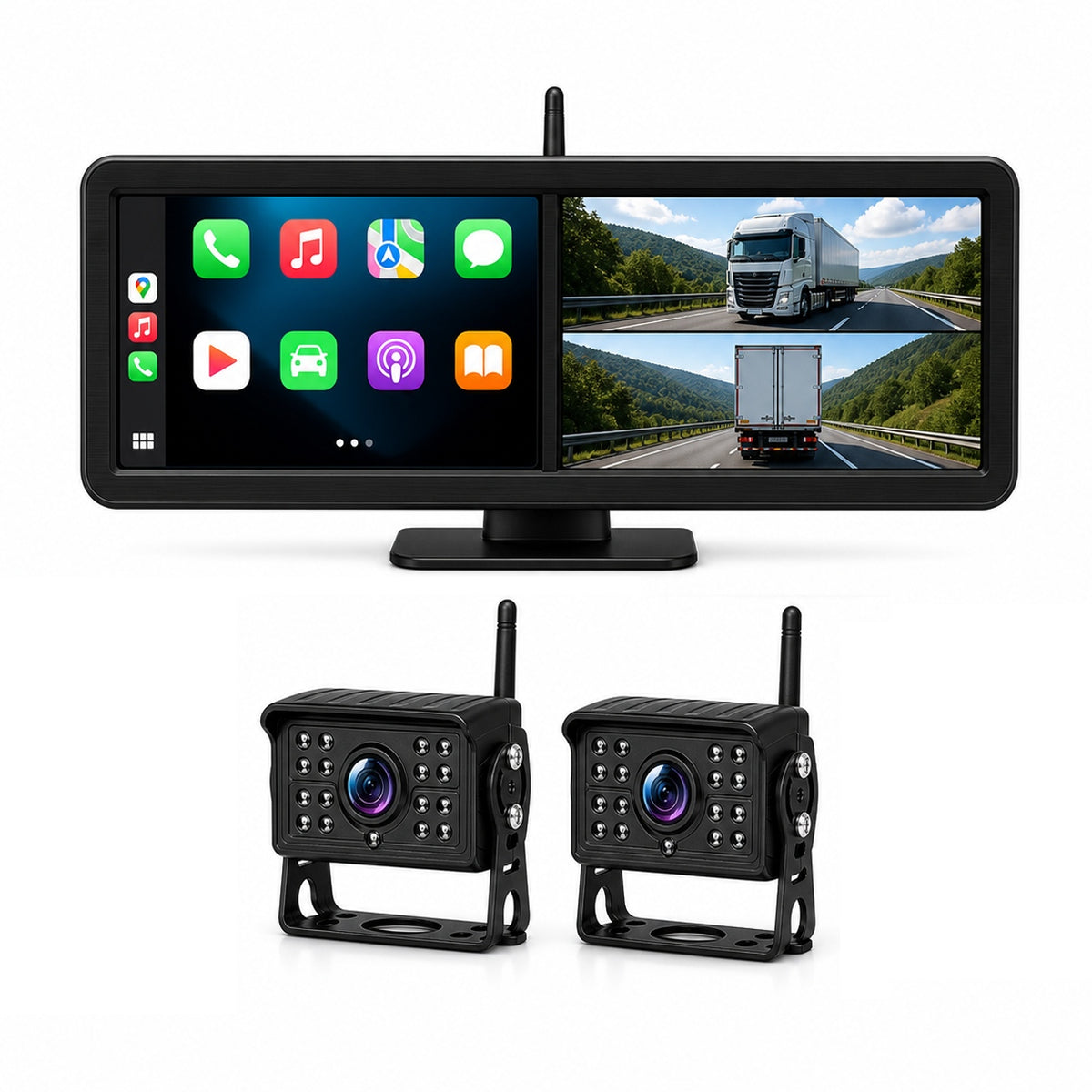 15.88'' Dual Screen Wireless CarPlay WiFi DVR Camera System 2CH BSD Infrared Cameras