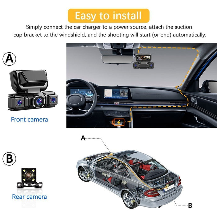 WiFi 4-Channel 1080P Dash Cam Front Cabin Side Rear Camera with 32GB Card