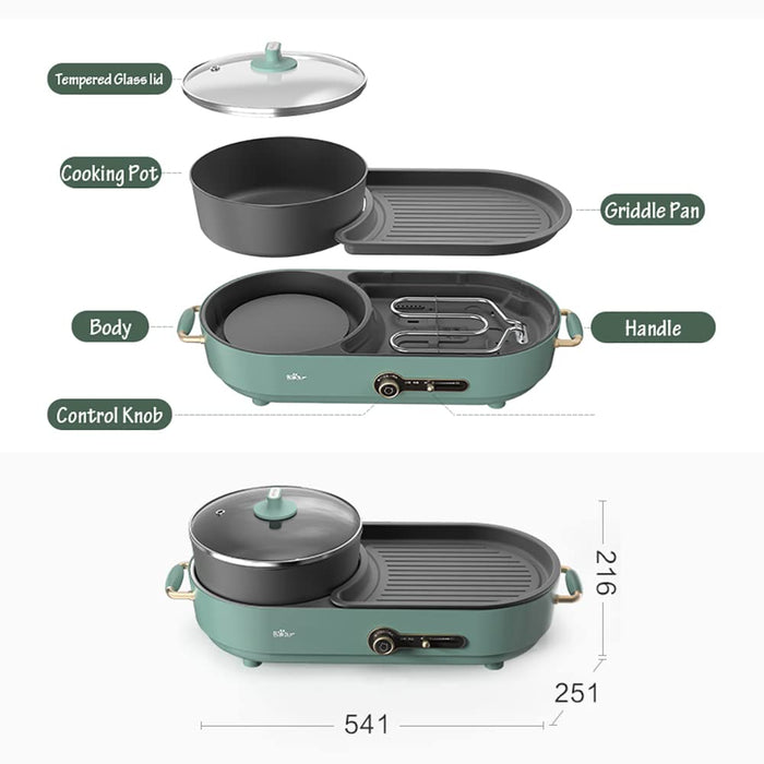 BEAR Multi-functional Cooking Hot Pot and Griddle Barbecue Machine DKL-C15L1 AU Model