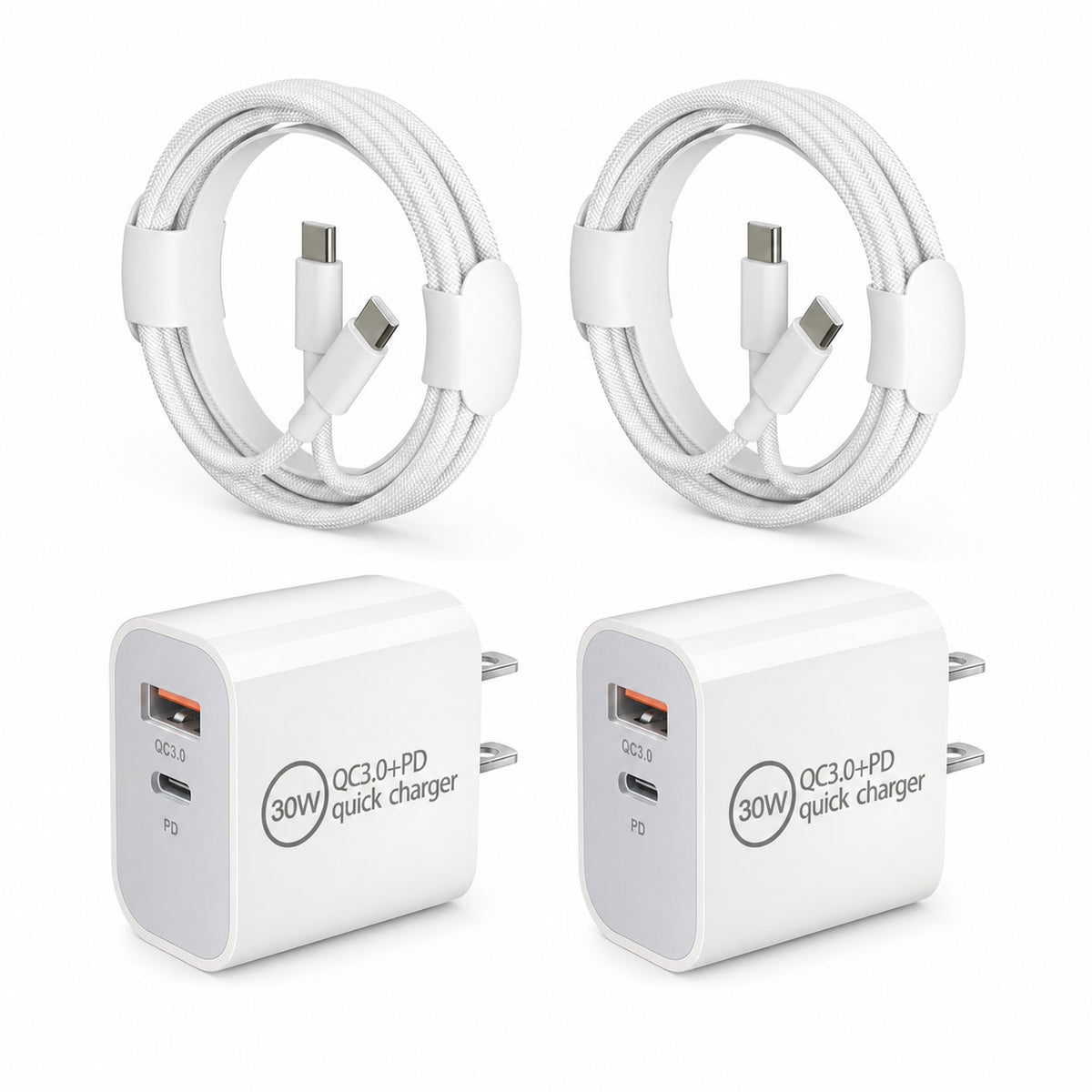 2-Pack 30W USB-C Fast Charger with C to C Cables Dual Port AU Plug (SAA Approved)