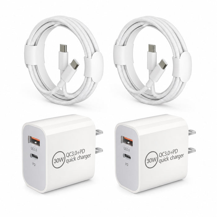 2-Pack 30W USB-C Fast Charger with C to C Cables Dual Port AU Plug (SAA Approved)