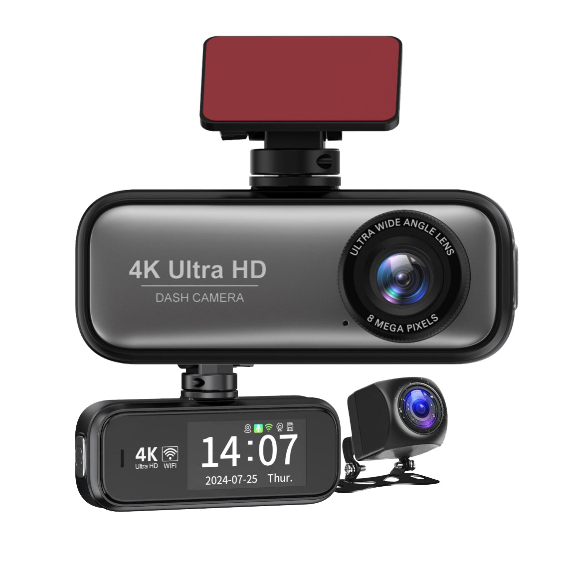 4K WiFi Front and Rear Dual Dash Camera with GPS Hardwire Kit 64GB Card
