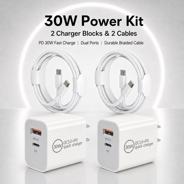 2-Pack 30W USB-C Fast Charger with C to C Cables Dual Port AU Plug (SAA Approved)
