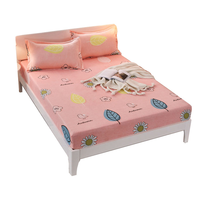 3pcs Bedding Set Printed Fitted Bed Sheet Mattress Protector and Pillowcase