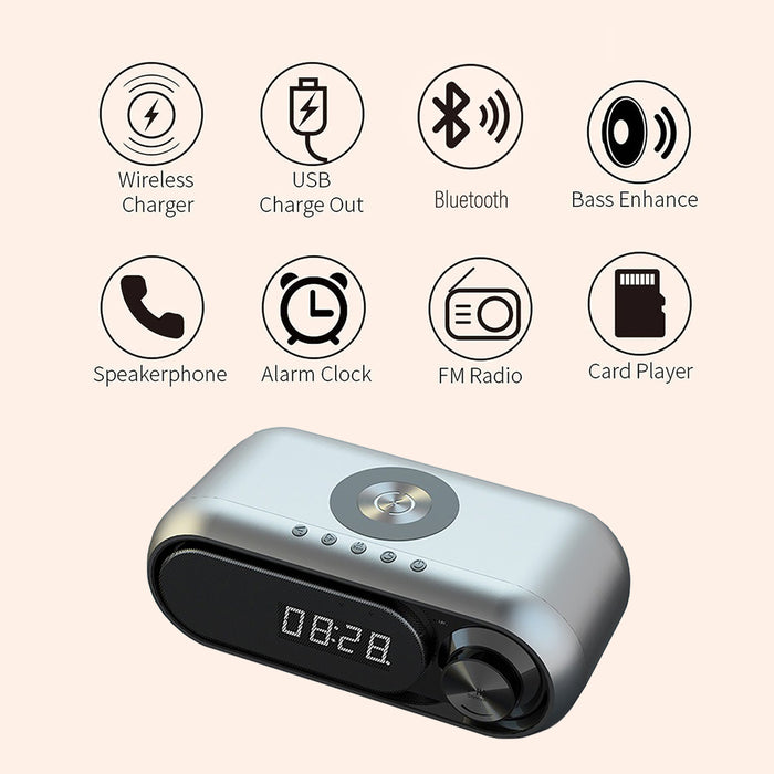 Bluetooth Speaker with 15W Wireless Charger Digital Alarm Clocks FM Radio Music Player