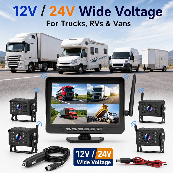 10.1" Wireless DVR Monitor 4 IR Cameras BSD Alert Rear View Truck RV Kit