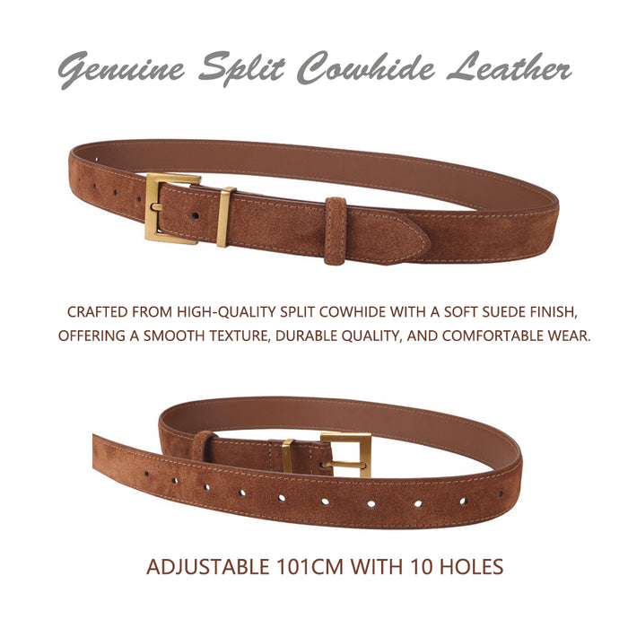 Women's Genuine Suede Leather Belt Classic Pin Buckle Cowhide Belts