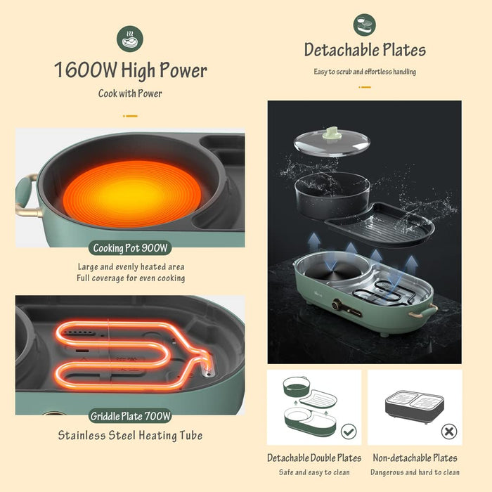 BEAR Multi-functional Cooking Hot Pot and Griddle Barbecue Machine DKL-C15L1 AU Model