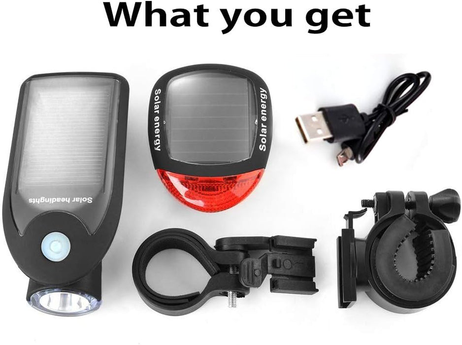 JR Joyreap Bicycle Solar Power Light Rechargeable Bike Lights Front and Back LED Light Lamp