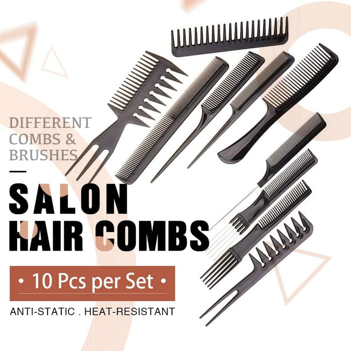 10Pcs/Set Pro Salon Hair Combs Hairdressing Plastic Brush Comb