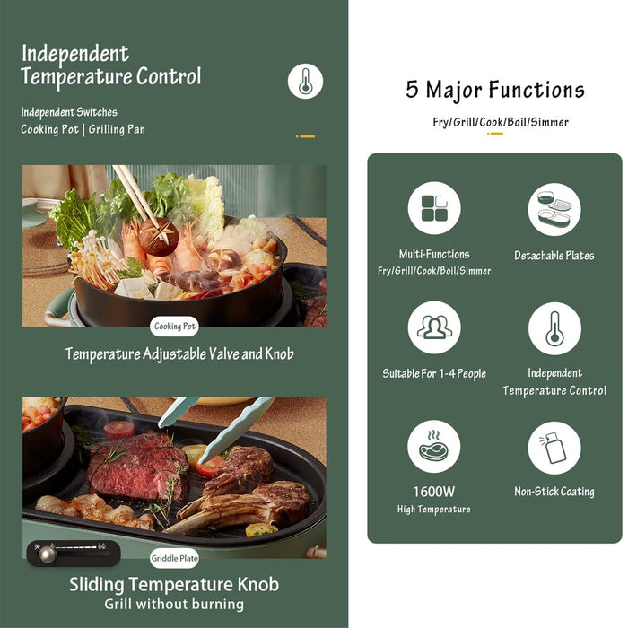 BEAR Multi-functional Cooking Hot Pot and Griddle Barbecue Machine DKL-C15L1 AU Model