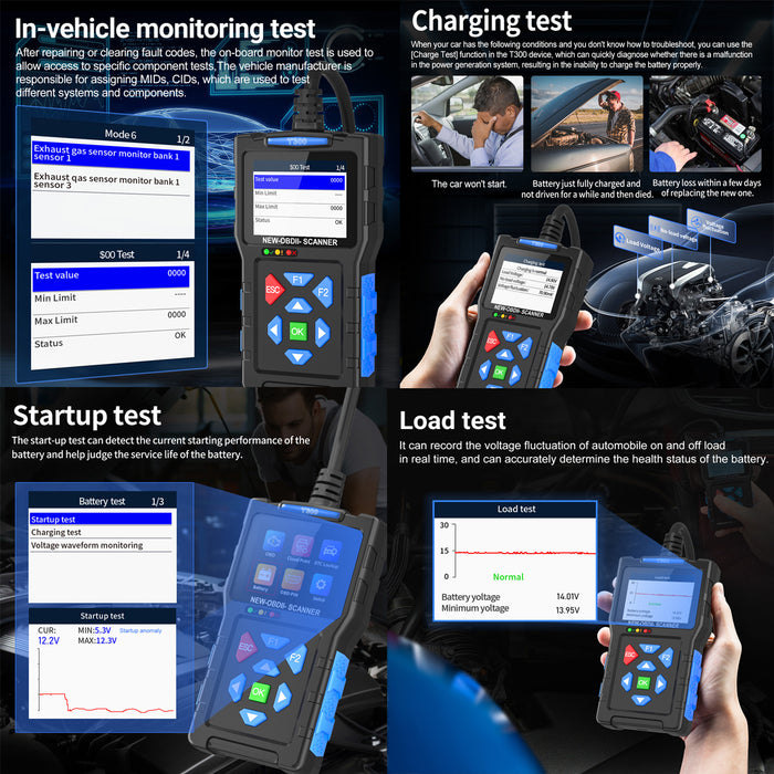T300 OBD2 Scanner Car Diagnostic Tool - Engine Codes, Live Data, Battery Test, OBDII Code Reader