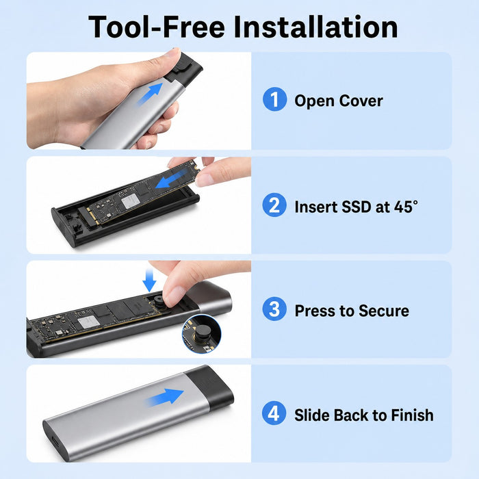 M.2 NVMe SATA SSD Enclosure USB 3.2 Gen2 10Gbps Aluminum M.2 SSD Case