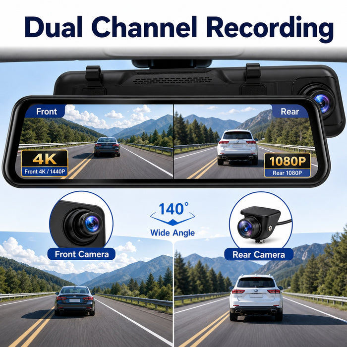 4K Streaming Mirror Wi-Fi Dash Cam with Wireless CarPlay and Android Auto
