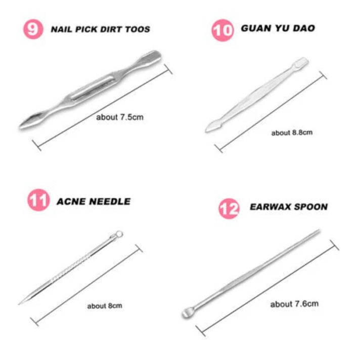 12 Pcs Manicure Pedicure Kit Nail Clippers Professional Grooming Set with Case