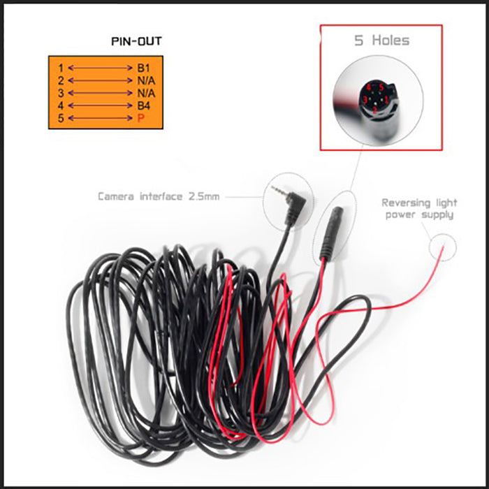 Dash Cam Rear View Backup Camera Reverse Car Recorder Extension Cable – 5-Pin 9m or 4-Pin 10m Rear Camera Cable