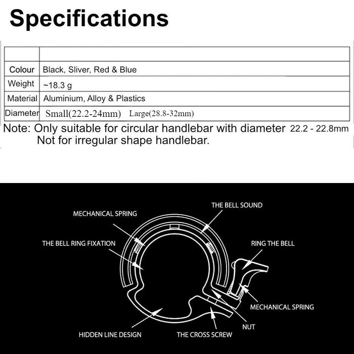 Bicycle Bell Aluminium Alloy Bike Bell MTB Handlebar Alarm Ring Invisible Bell (24-32mm)