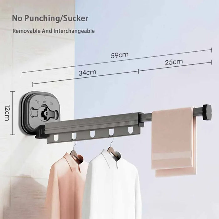 Punch-free Folding Clothes Hanger Retractable Wall Mount Cloth Drying Rack