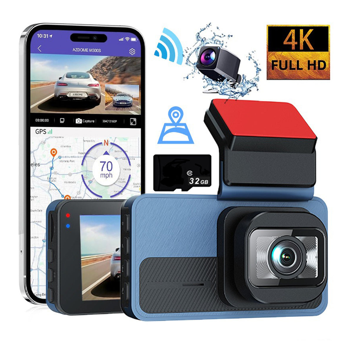 4K+2.5K Dual Dash Cam with WiFi GPS ADAS, Front and Rear Car Camera ...