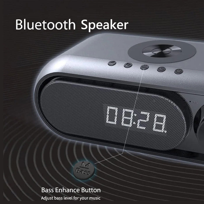 Bluetooth Speaker with 15W Wireless Charger Digital Alarm Clocks FM Radio Music Player