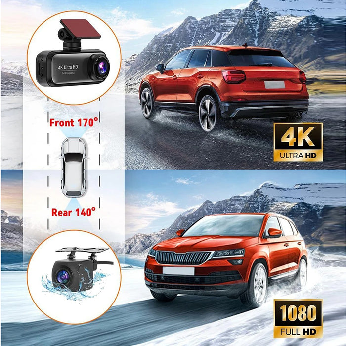 4K WiFi Front and Rear Dual Dash Camera with GPS Hardwire Kit  64GB Card