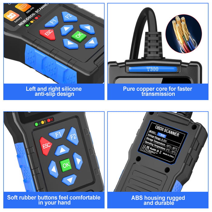 T300 OBD2 Scanner Car Diagnostic Tool - Engine Codes, Live Data, Battery Test, OBDII Code Reader
