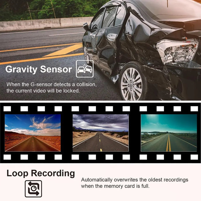 4K Triple Lens Dash Cam WiFi Car DVR Front Cabin Rear Camera with 32GB Card