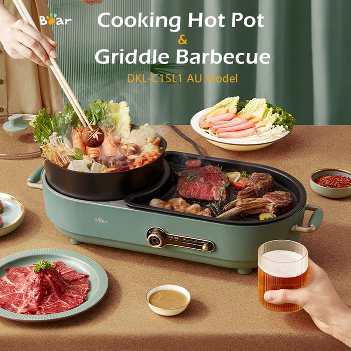 BEAR Multi-functional Cooking Hot Pot and Griddle Barbecue Machine DKL-C15L1 AU Model