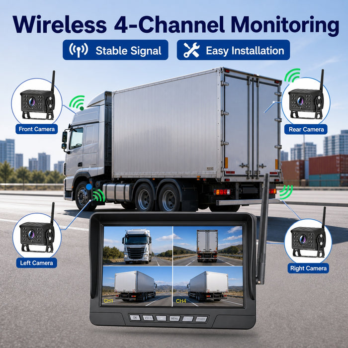 10.1" Wireless DVR Monitor 4 IR Cameras BSD Alert Rear View Truck RV Kit