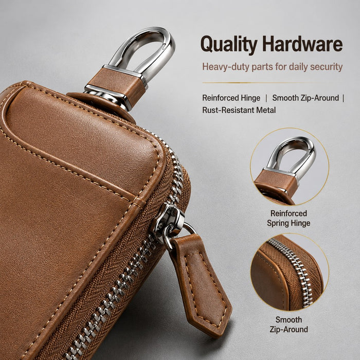 Leather-Look Car Key Organiser Pouch with Zip & Clip – 3 Colours Key Bag