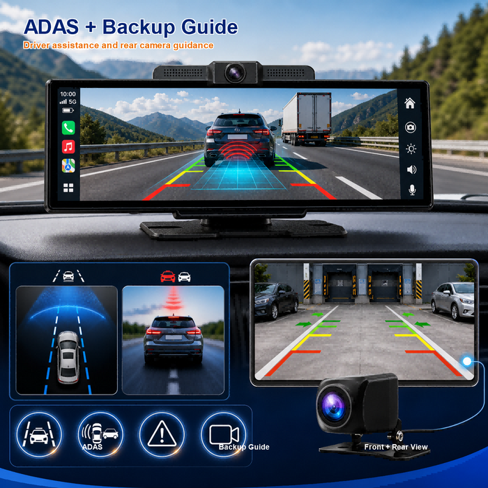 4K ADAS DVR Wireless Apple Android Carplay Light Sensor Dash Camera with 64G Card