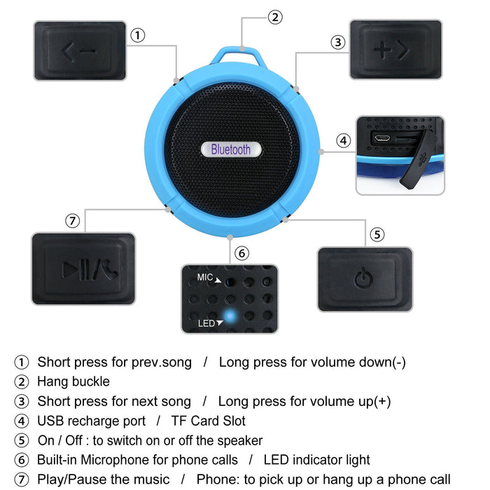 Waterproof Wireless Mini Car Bluetooth Shower Music Speaker Handsfree Portable