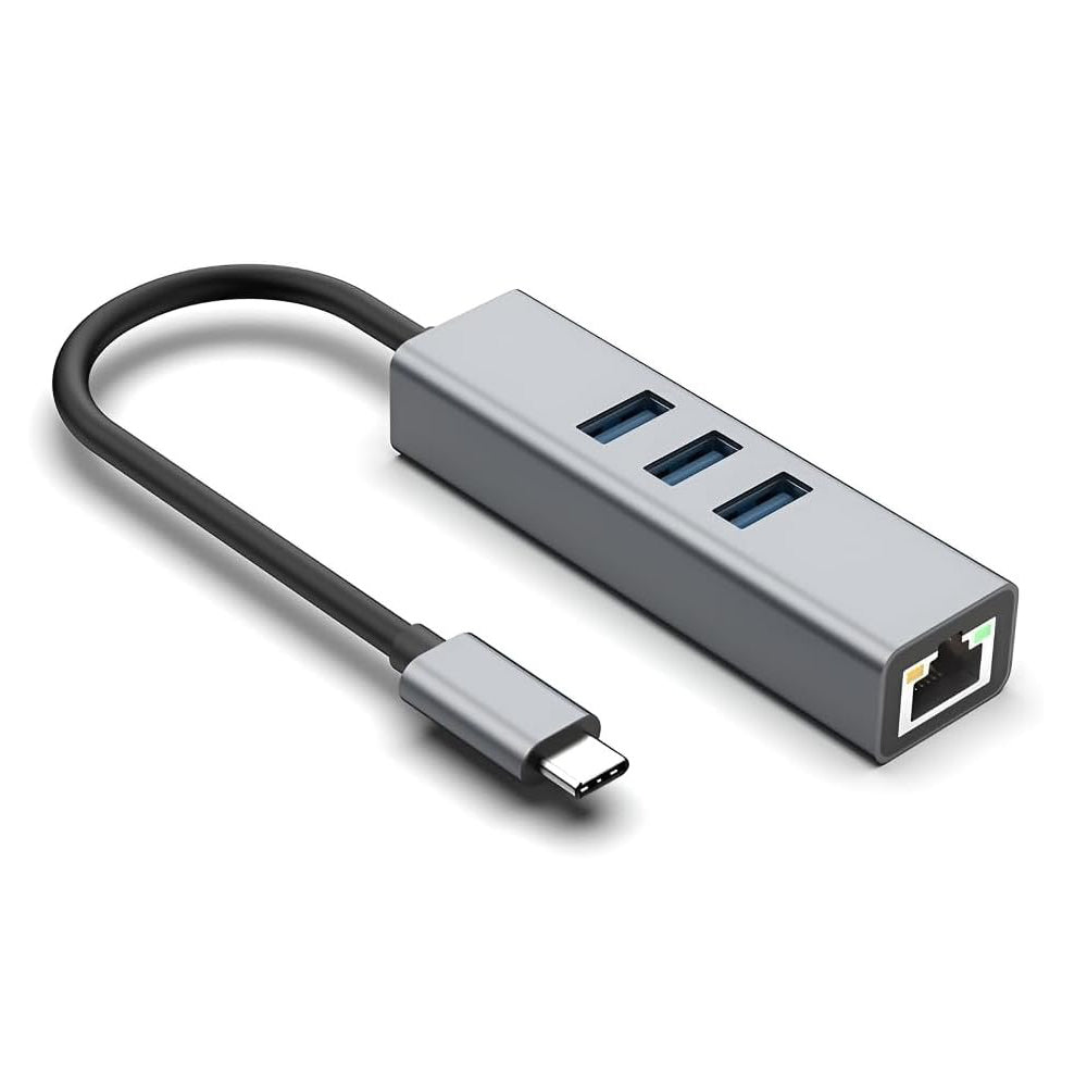 USB-C to Ethernet Adapter with 1000Mbps Gigabit RJ45 and 3xUSB 3.0 Ports