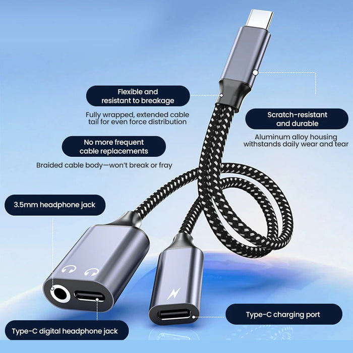 3-in-1 USB-C to 3.5mm Audio Adapter with USB-C Charging & Digital Audio Port