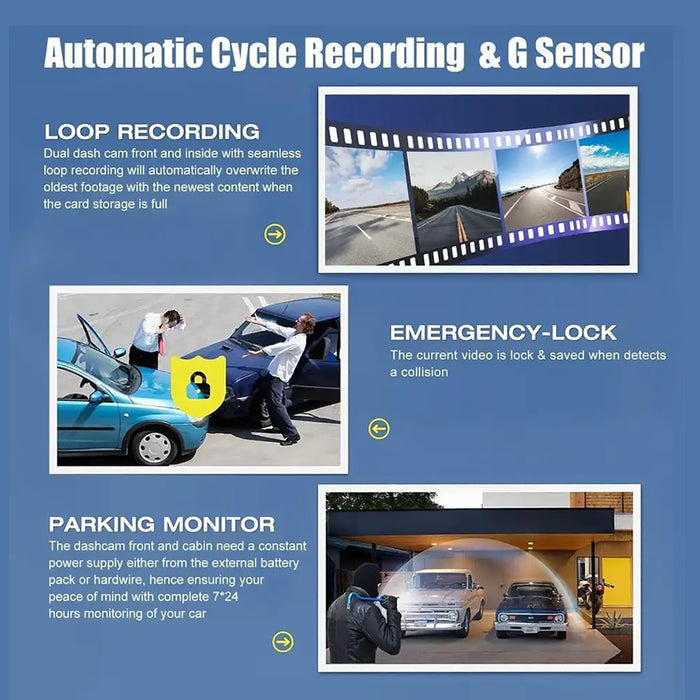 4K Triple Lens Dash Cam WiFi Car DVR Front Cabin Rear Camera with 32GB Card