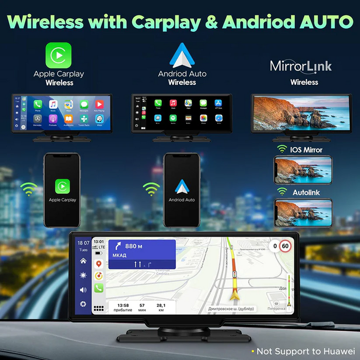 4K ADAS DVR Wireless Apple Android Carplay Light Sensor Dash Camera with 64G Card
