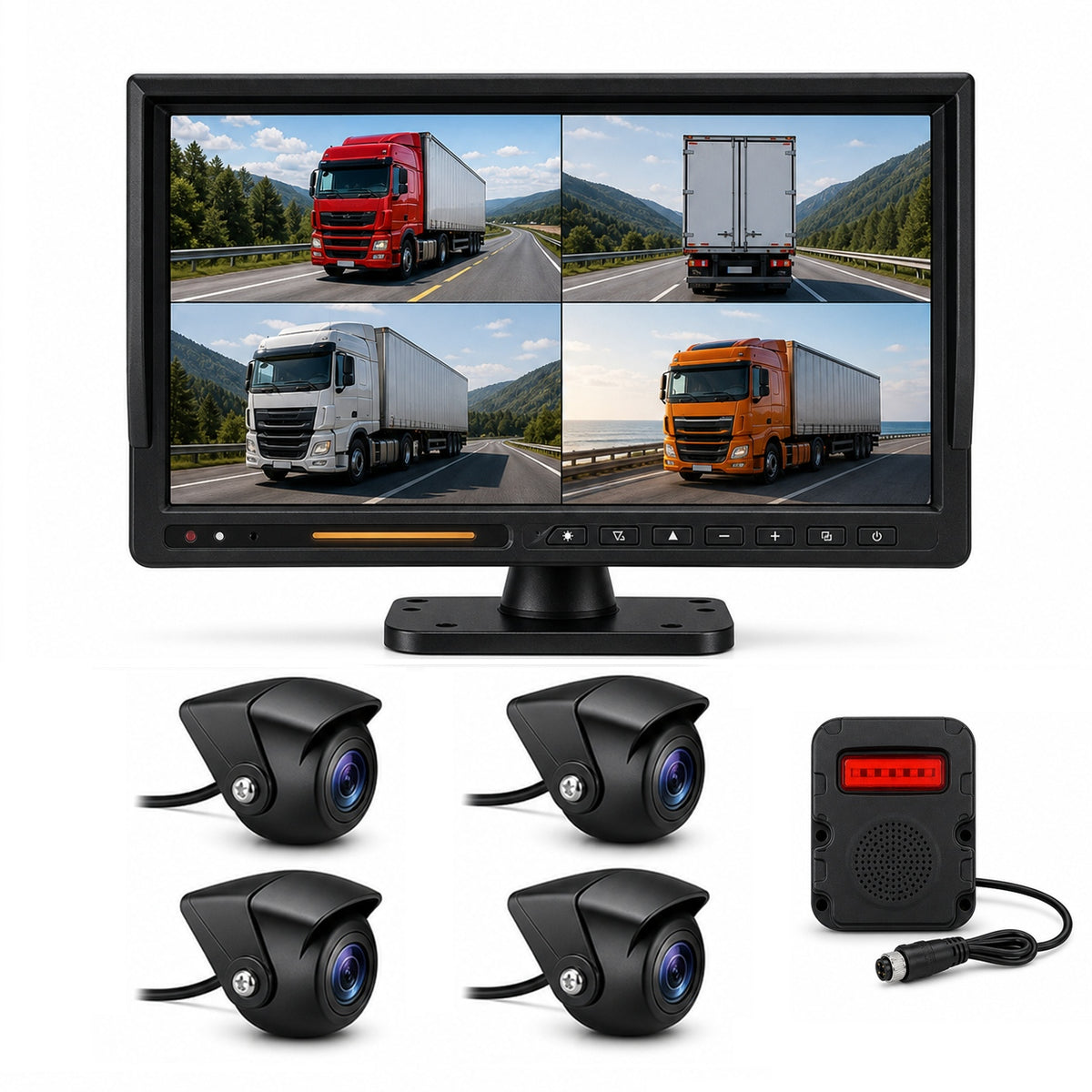 4CH BSD Truck Monitor System MP5 10.1" IPS Touchscreen IP69 Sound-Light Alarm