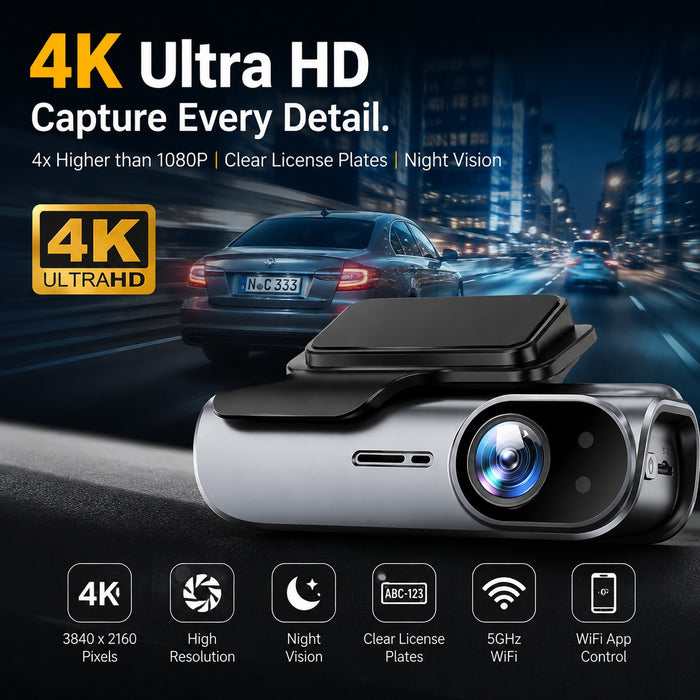 4K WiFi Hidden Front Dash Cam with 32GB Card G-Sensor Parking Protection