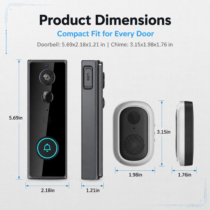 WiFi Smart Wireless Video Doorbell Camera with Chime and 32GB Card